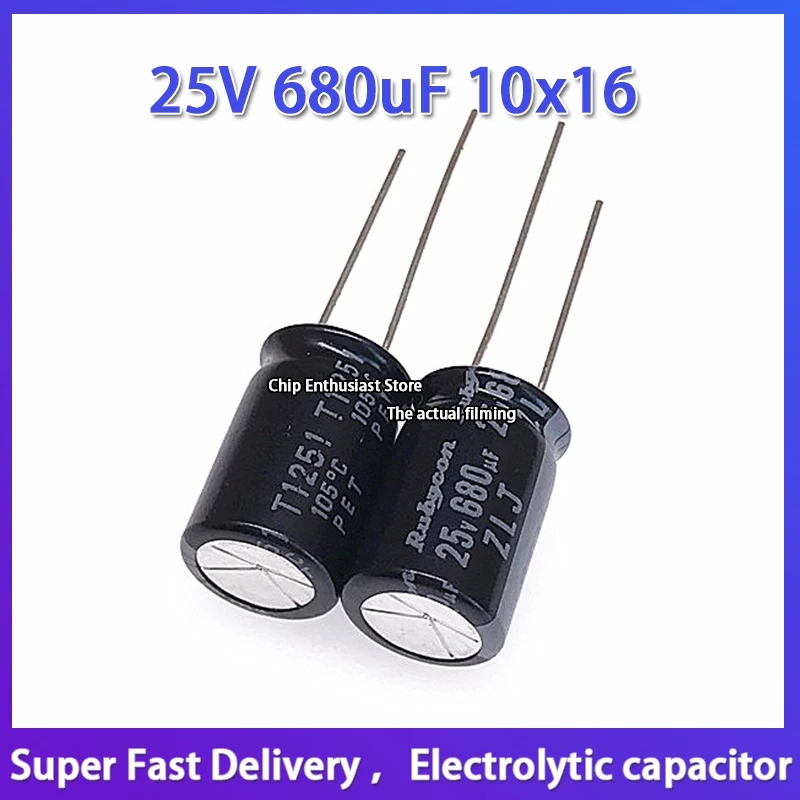 

10PCS Rubycon imported aluminum electrolytic capacitor 25V 680uF 10x16 ruby ZLJ high frequency and long life