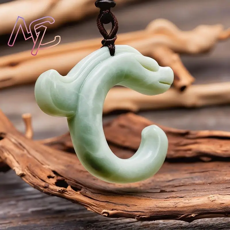 Natural Real Jade Dragon Pendant Necklace Talismans Carved Jewelry Gemstones Charm Amulet Luxury Accessories Designer Stone - view 2