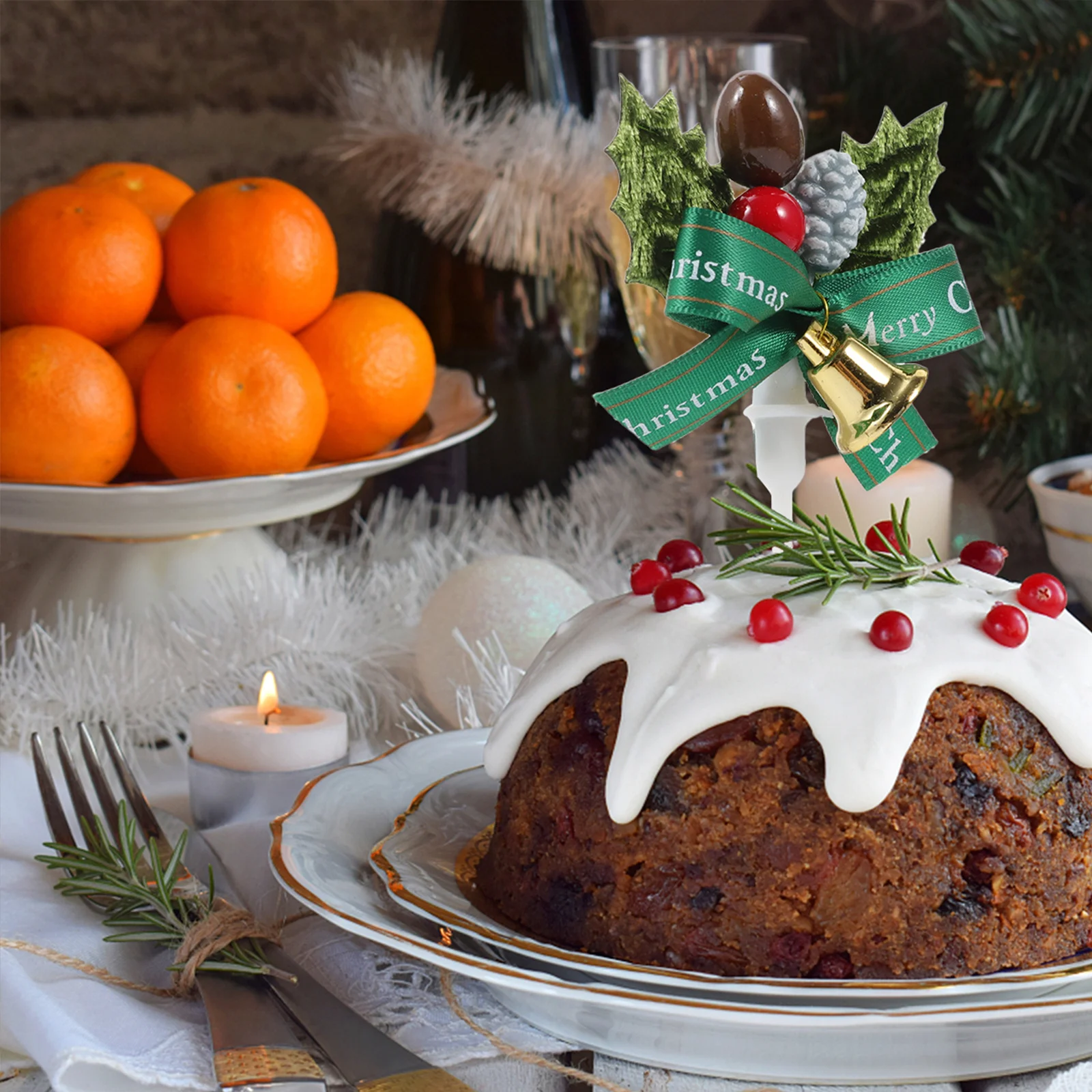 

10Pcs Christmas Cake Picks Adorable Bell Theme Premium Cake Topper Decor for Dessert Ice Cream Cheese Decoration