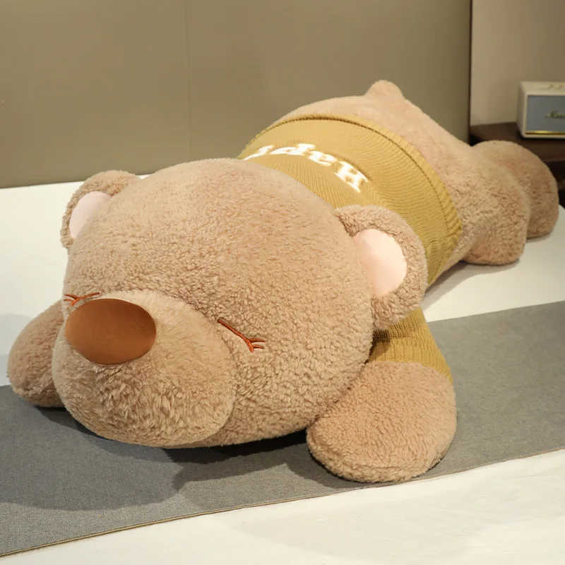 Giant Lying Bear Plush Toy Soft Fluffy Stuffed Bear Pillow Cushion Bedtime Hugging Pillow Girls Bedroom Sofa Decor Toy Gift