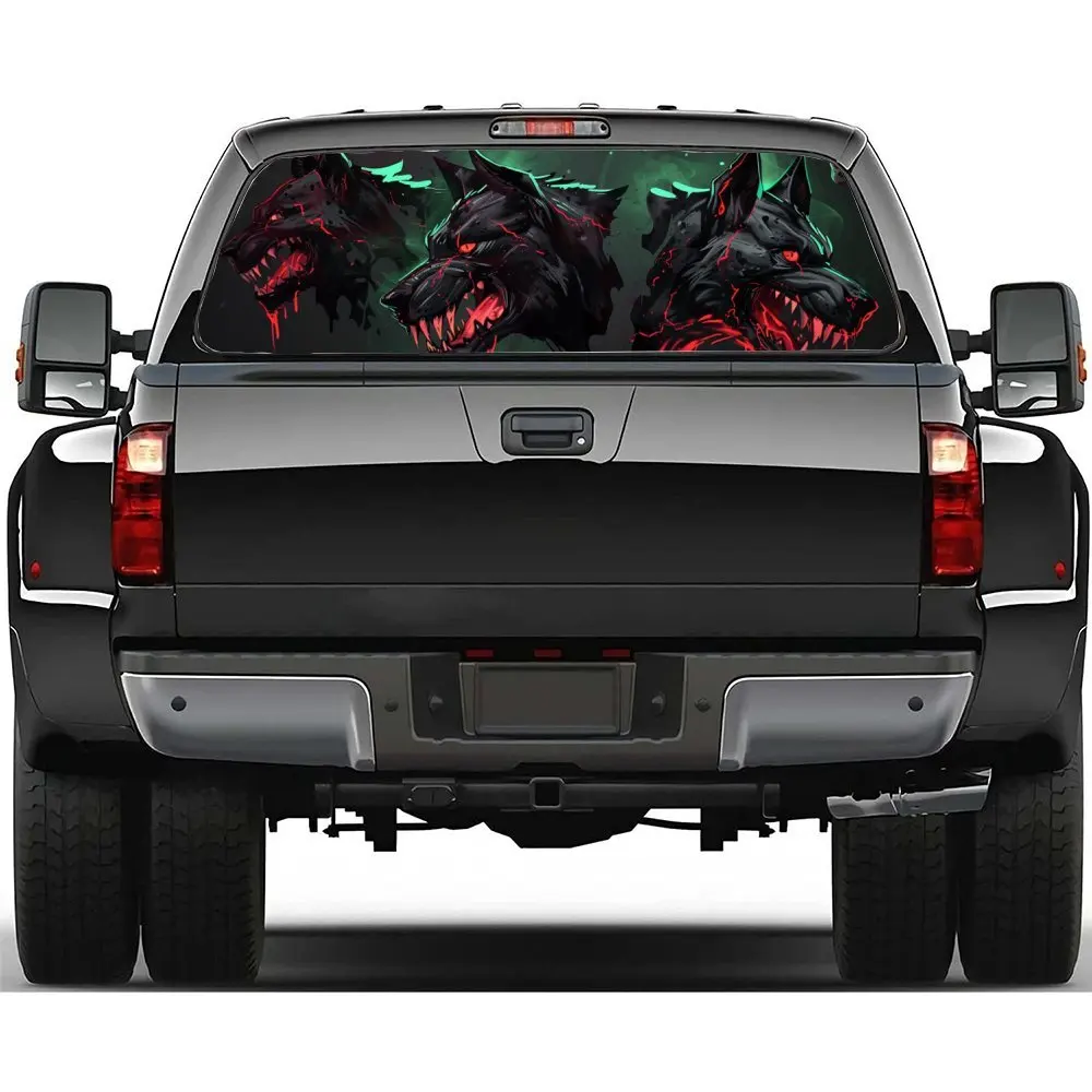 

Hellhound Tri-Head Demon автомобильные аксессуары наклейка на заднее лобовое стекло, прозрачное окно грузовика с перфорированным окном, виниловые наклейки для автомобиля