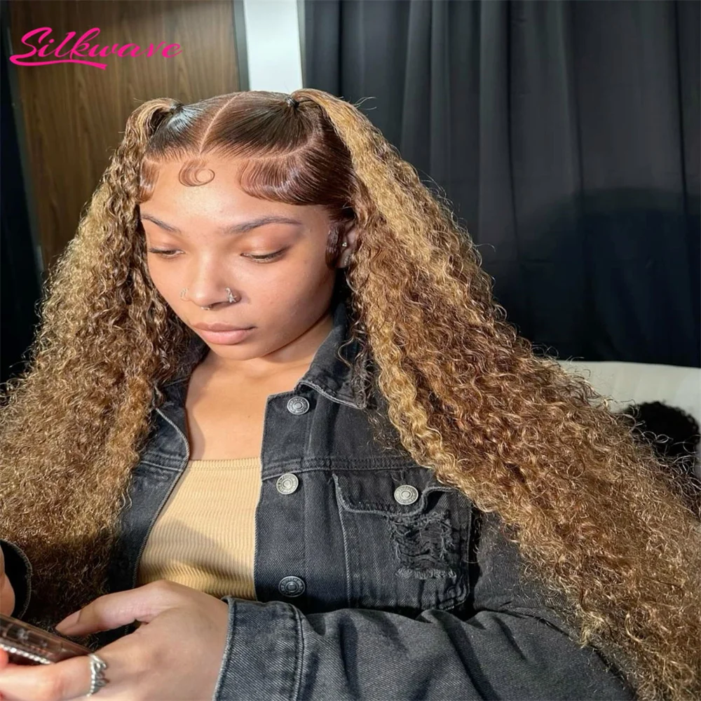 

Silkwave 30 Inch Highlight Honey Brown Curly Lace Front Human Hair Wigs 13x6 13x4 Ombre Colored Deep Wave Lace Frontal Wig