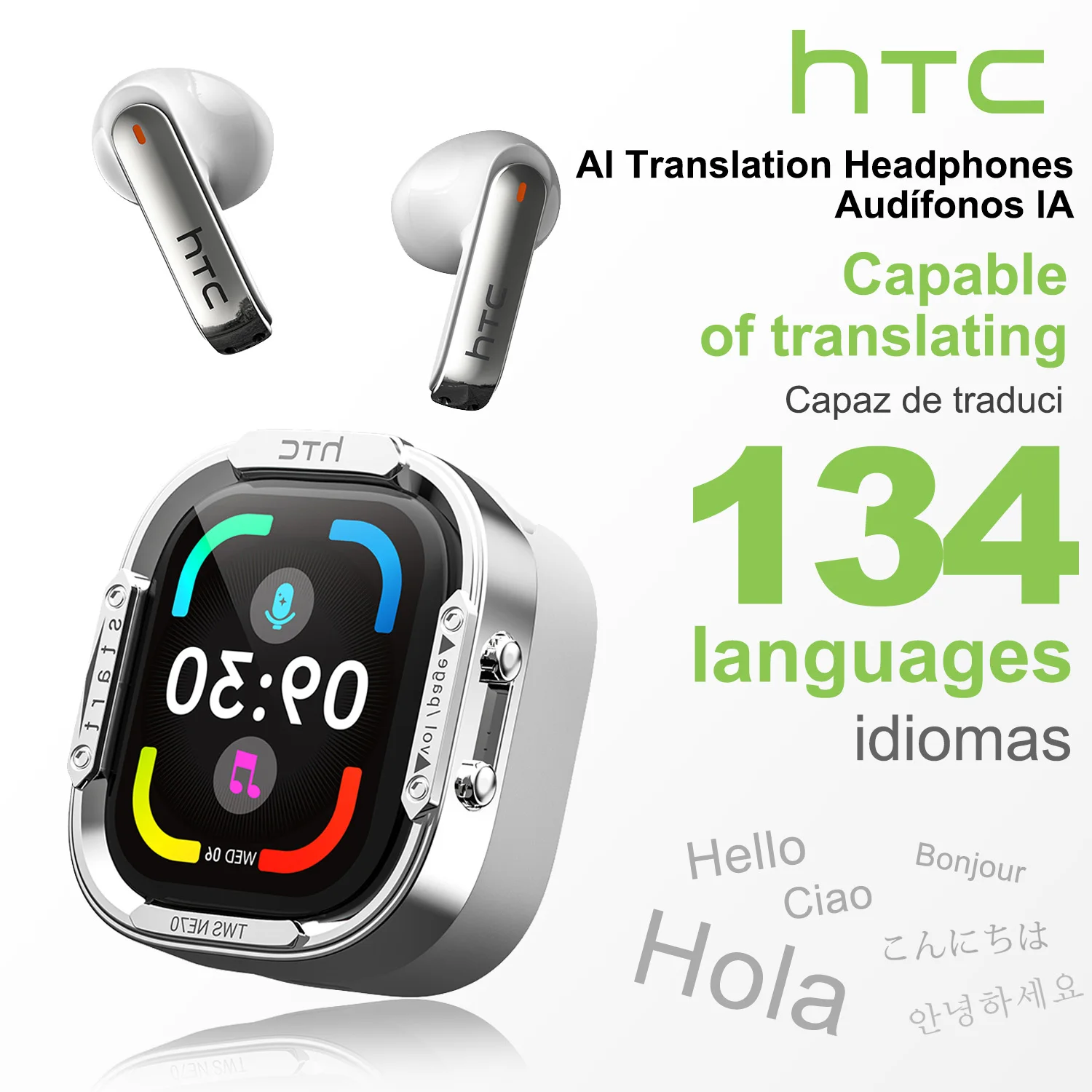 HTC NE70 Bluetooth V6.0-hoofdtelefoon Smart Touchscreen Draadloze oortelefoon AI-vertaler Oordopjes Gaming-oordopjes HD Bass