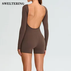 Yoga Jumpsuit Long Sleeved Backless Rompers Sports Wear Gym Fitness Sports Bodysuit Women Dance Running Workout Clothes Yoga Set