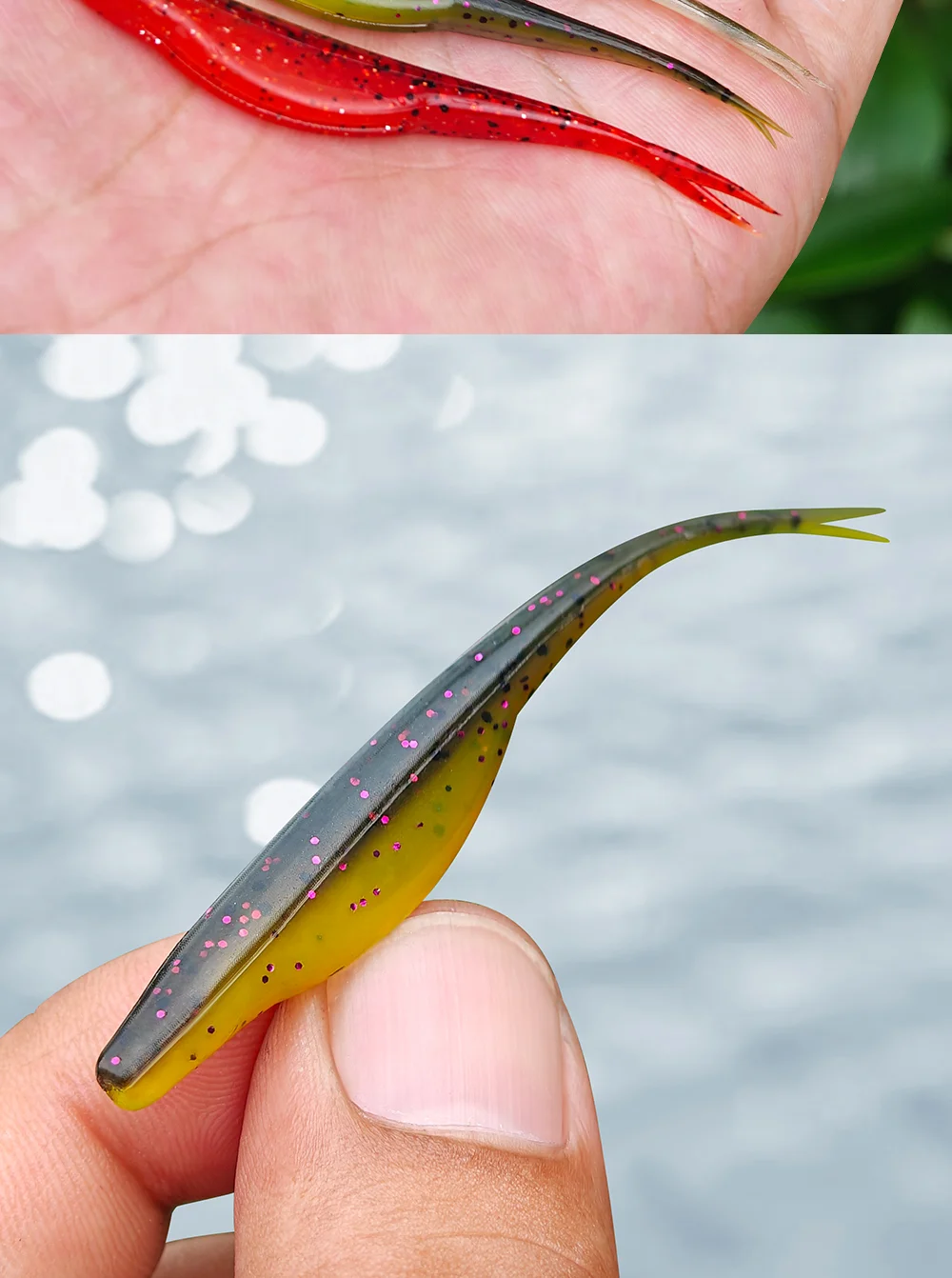Spinpoler 10 Stück Split Tail Jerk Minnow 7cm TPR Schwimmender Weichplastik-Jerkbait Angelköder Dropshot für Texas Carolina Rig Tackle – Detail 6