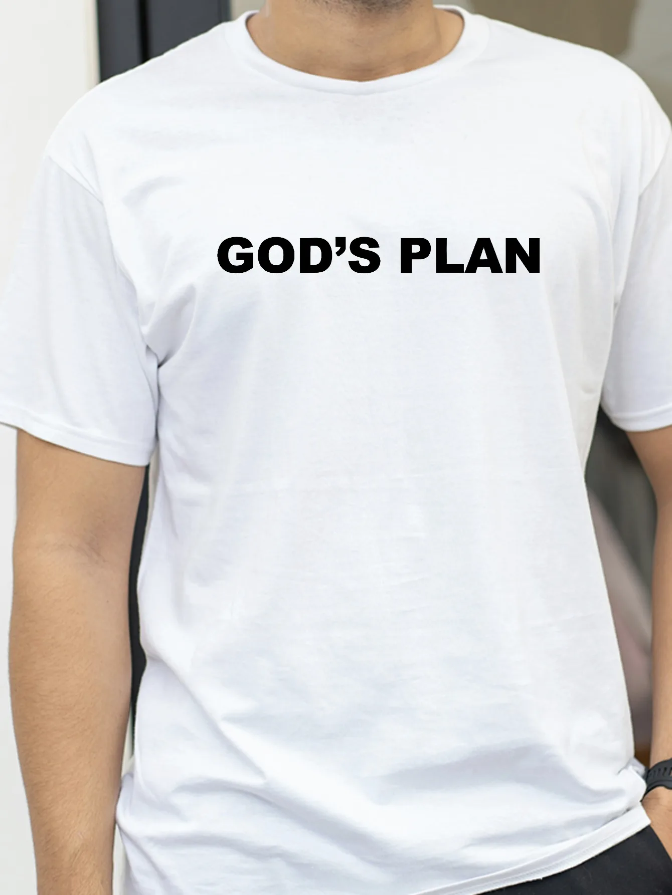 

Men's god's plan Print Cotton Round Neck Short Sleeved T-shirt Men's Casual Knitted Fabric Letter Pattern top
