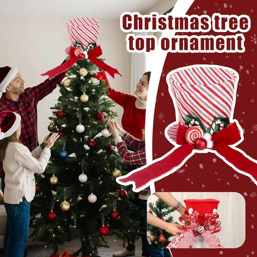 

Шляпа-топпер для рождественской елки, декоративный цилиндр для рождественской елки для зимнего праздничного декора елки