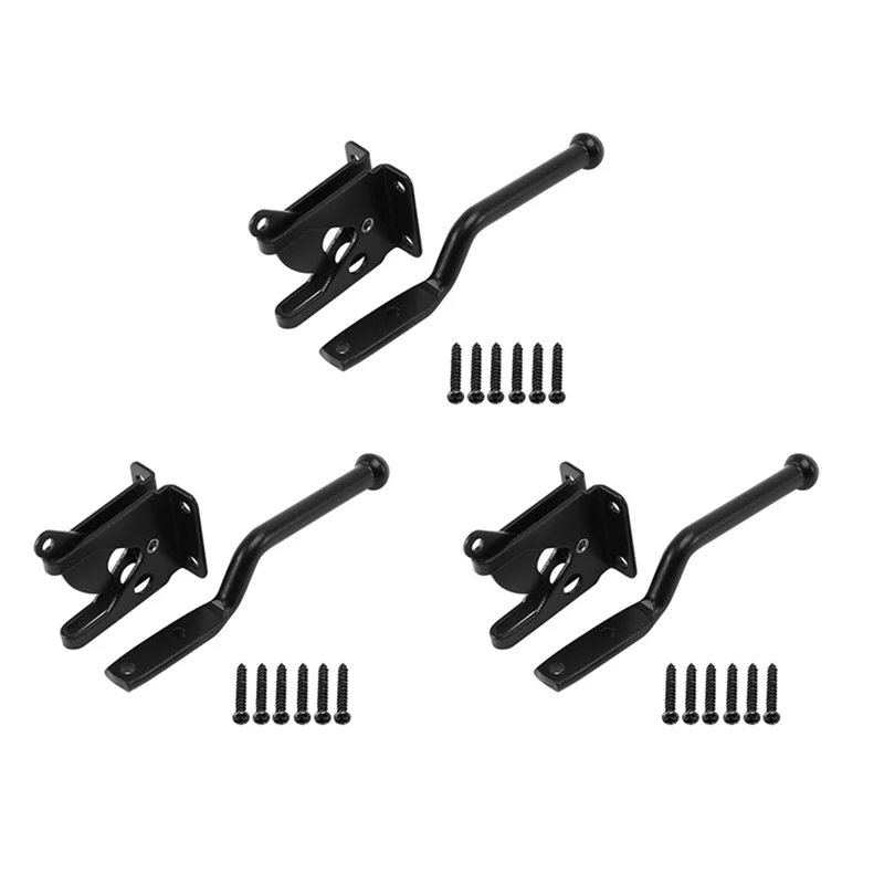 A003 3PCS Self Locking Gate Latch Automatic Heavy Force Lever Fence Gate Lock For Wood Fence Gate Door Latches Black