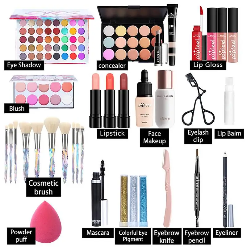 Volledige Professionele Make-Up Kit 35 Stuks Alles In Een Complete Make-Up Doos Make-Up Case Oogschaduw/Lipgloss/Concealer Cosmetische Tas