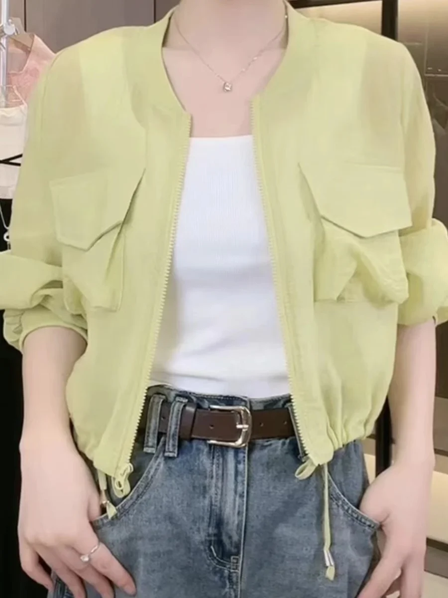 Summer 2025 Women's Drawstring Waist Short Loose Sun Protection Jacket Thin Versatile Top Small Size All-Match Outerwear