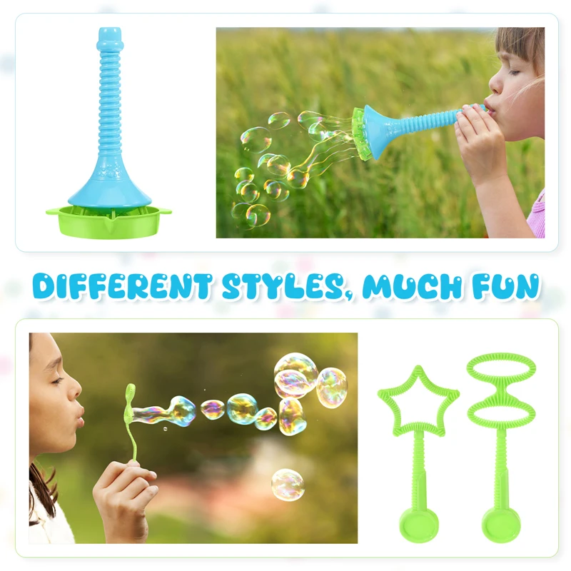 Big Bubble Wands Set 8 Hole Bubble Blower Set Creative Trumpet Shaped Bubble Maker with Tray Summer Party Favors Outdoor Toys