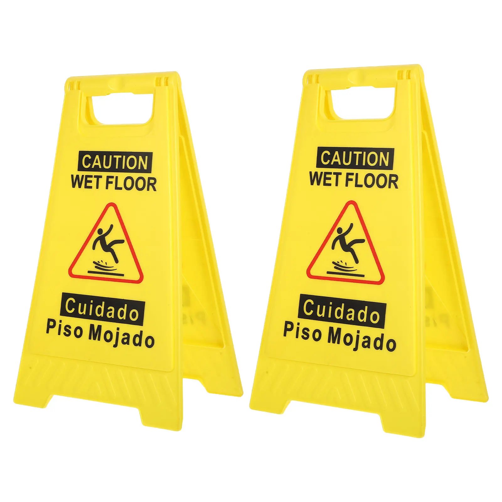 2Pcs Foldable Floor Safety Signs Caution Wet Floor Yellow Double Sided Bilingual Warning Signs for Offices Schools Hotels