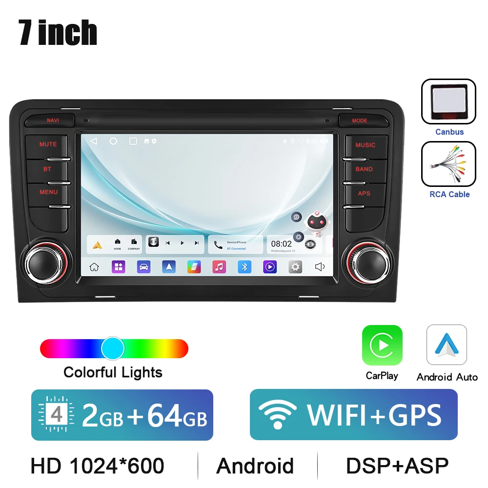 Podofo 7 "HD Touchscreen Autoradio Draadloze CarPlay Android Radio Voor Audi A3 Multimedia GPS FM WIFI Bluetooth Auto Intelligente