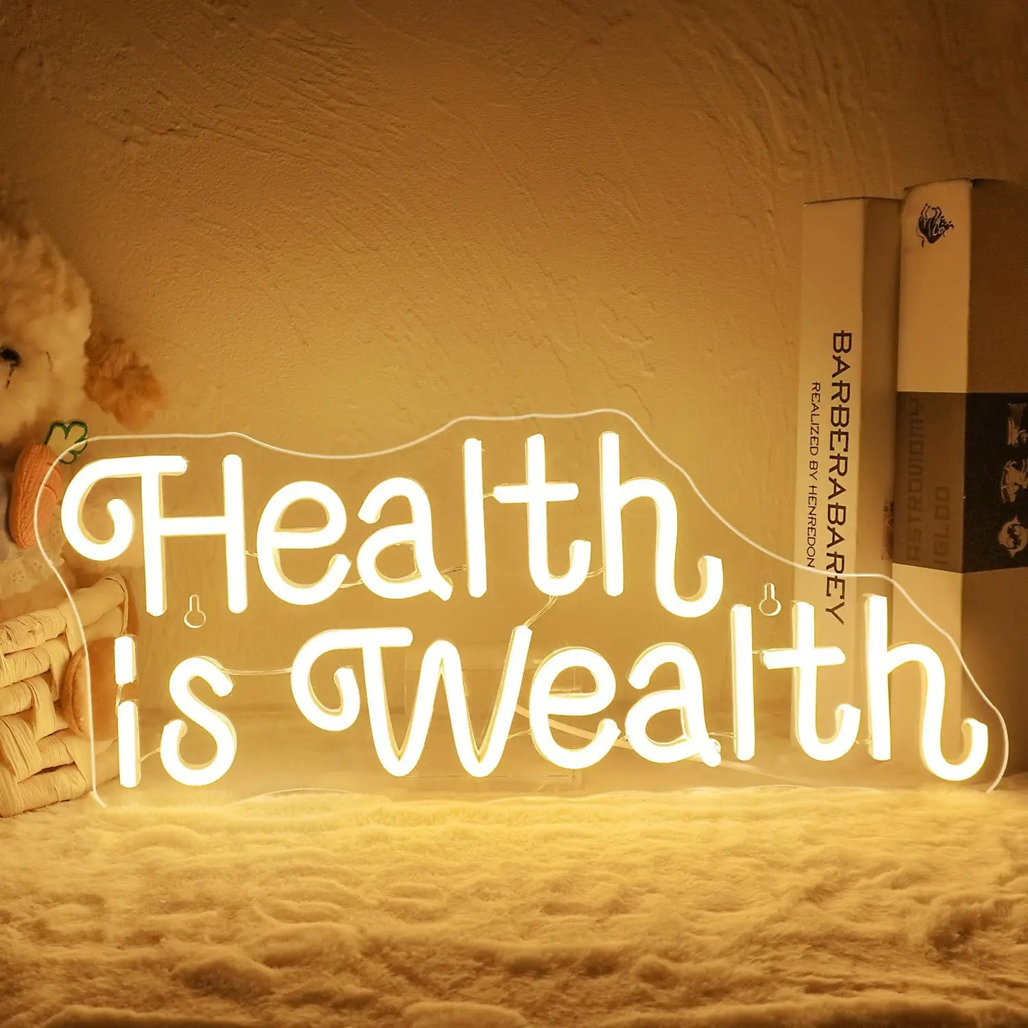 Health is Wealth Neon Sign USB Powered LED Neon Light for Gym Yoga Office Bedroom Gaming Room Wellness Wall Decor Gifts