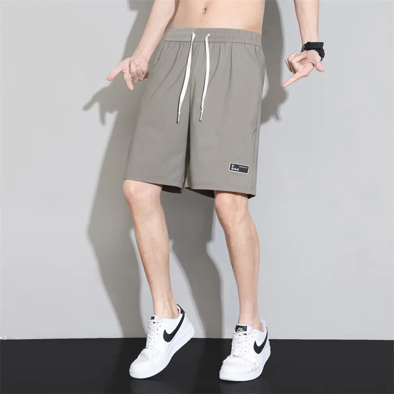 

Summer Men's Clothing Elastic High Waisted Solid Color Pockets Drawstring Casual Loose Vacation Fashion Knee Pants Shorts