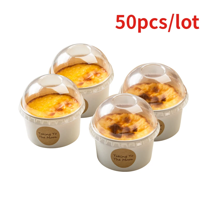 50pcs Taro Paste Roasted Milk Box Large Puff Cake Packaging Cup Dessert Baked Egg Milk Package Durable Baking Paper Bowl 200ML