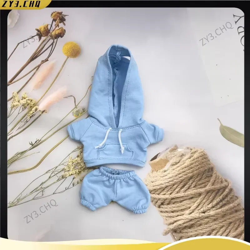 

Mini Doll's 17cm Vinyl Labubu Macaroon Plush Key Chain with Sweater Pants Suit Set Clothing Gift for Doll Collectors