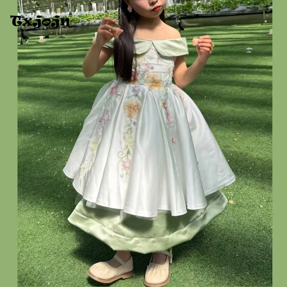 Baby Girl Dress 1-14 Years Old Girl's Satin Princess Dress Off-the-shoulder Birthday Dress Evening Dress Flower Girl Show Dress