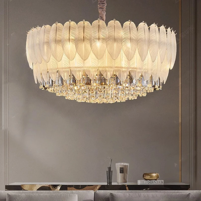 

Nordic Feather Crystal Led Pendant Lights for Living Dining Room Food Tables Kitchen Bedroom Chandelier Home Decor Light Fixture