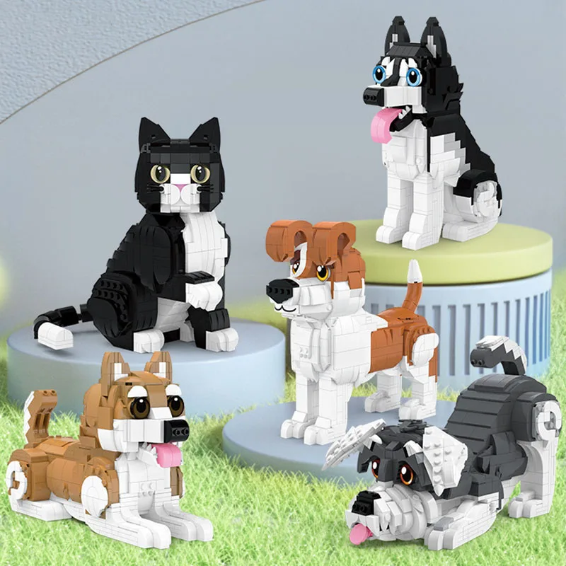 動物モデルタキシード猫ビルディングブロックかわいい漫画シュナウザー犬組み立てるレンガ教育玩具ギフト子供男の子大人のための