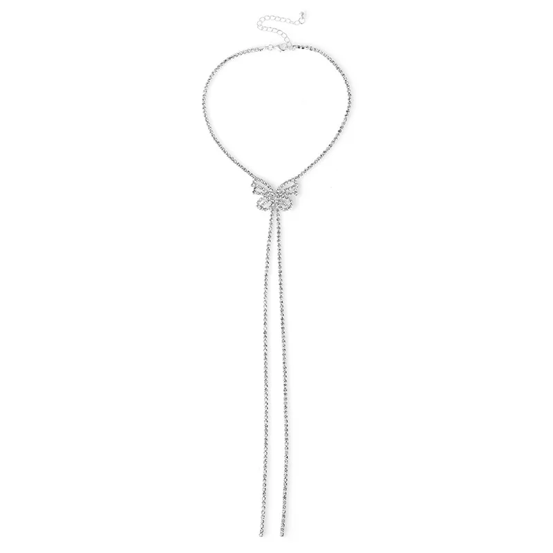 

Ожерелье с длинной цепочкой и ключицей-бабочкой, универсальное ожерелье для модной одежды, элегантная цепочка для свитера