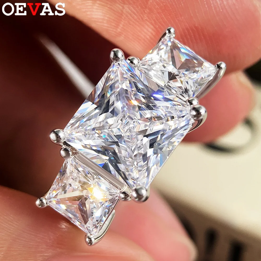 

OEVAS 6.4cttw Princess Cut Moissanite 3 Stone Rings for Women S925 Sterling Silver D Color Lab Diamond Wedding Band Jewelry