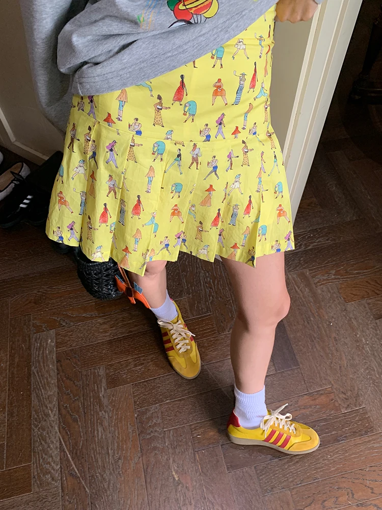 

Yellow irt And Skirt Set Faionable Cotton Outfit for Younger Looking Sle f-length Skirt And Top Ensemble