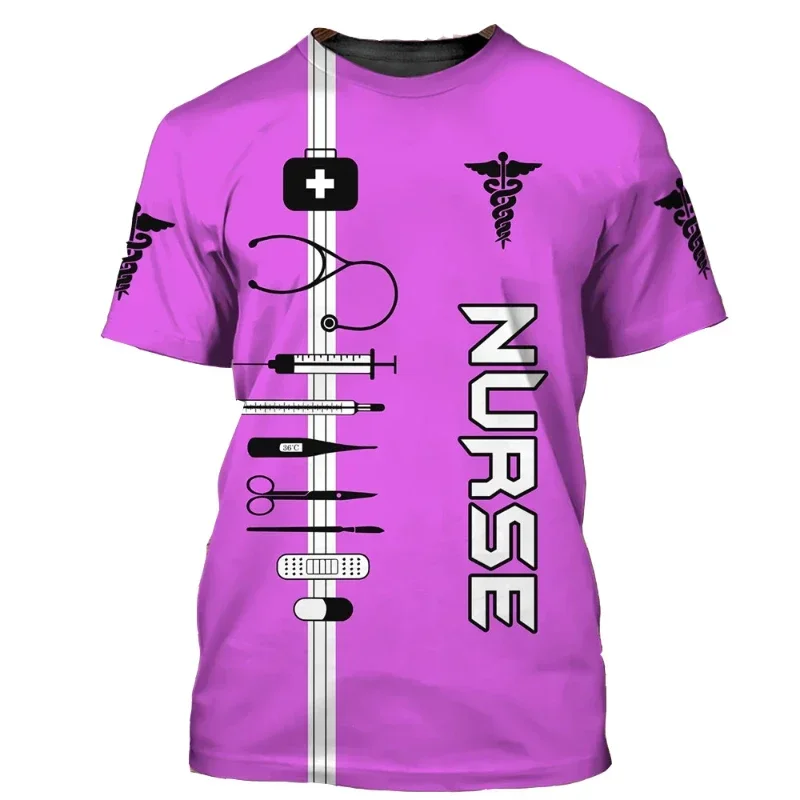

2024 Summer nurse uniform 3D printed T-shirt Women Cosplay tooling street oversized Harajuku top clothing