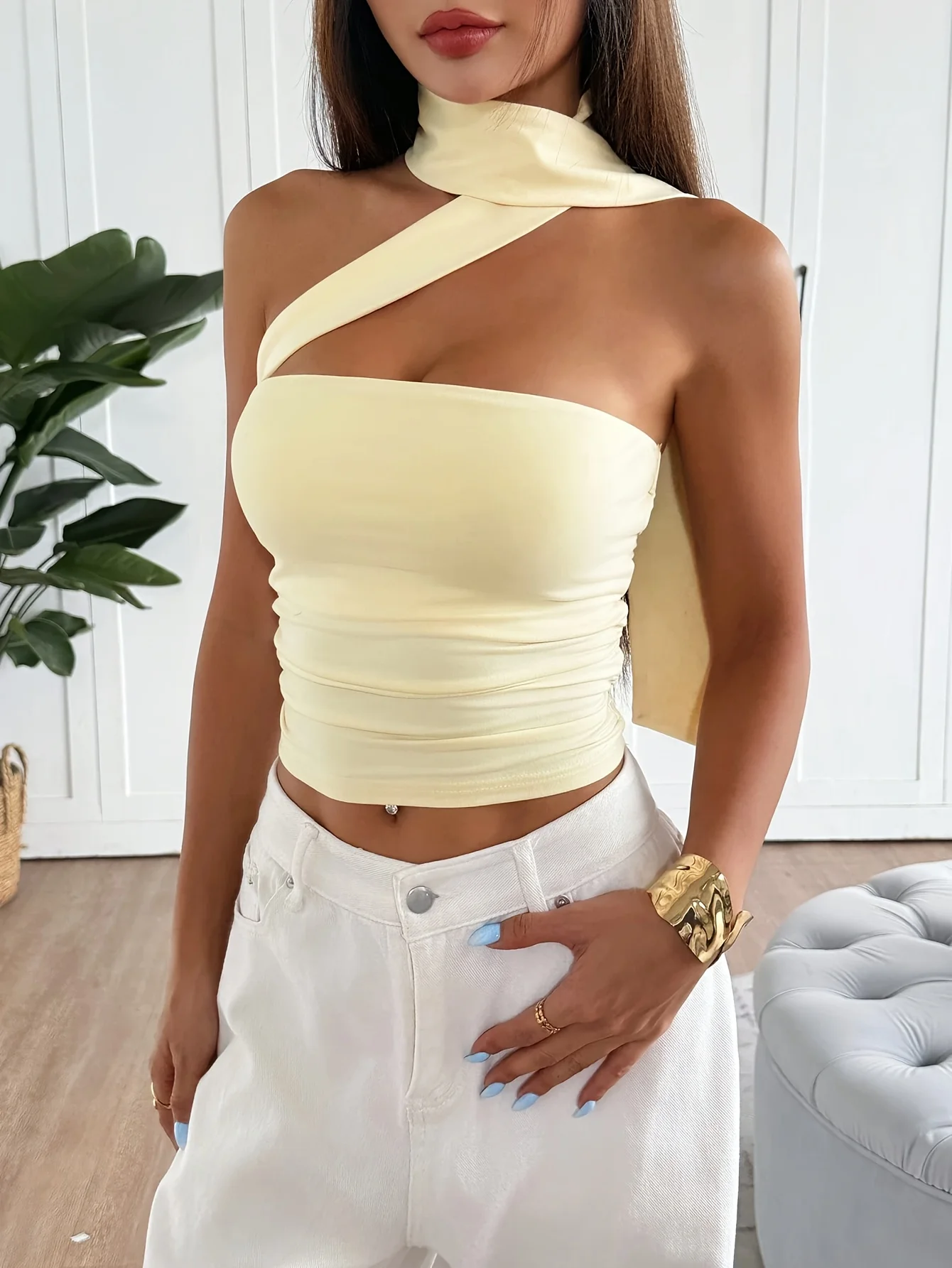 

Элегантная женская новая вязаная однотонная облегающая модная майка без бретелек