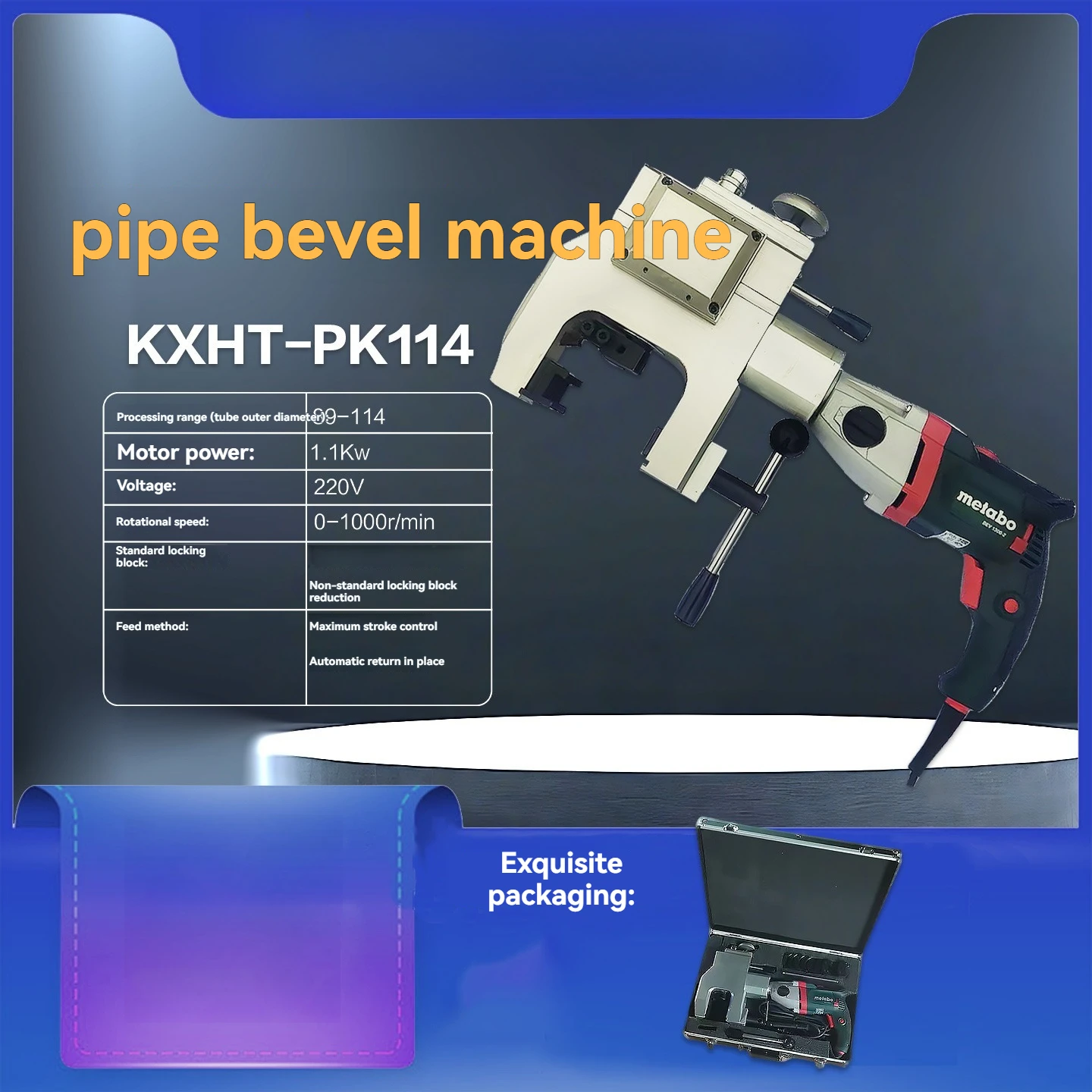 114 portable beveling machine with electric motor, external clamp type pipe beveling machine, round pipe beveling machine