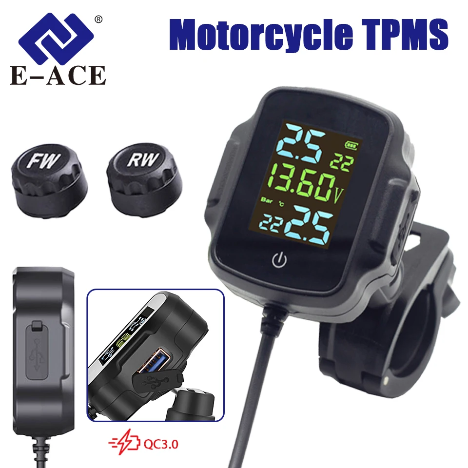 

Motorcycle TPMS Security Alarm QC 3.0 Fast Charging USB Output Accurate tire pressure display Tire Pressure Monitoring System