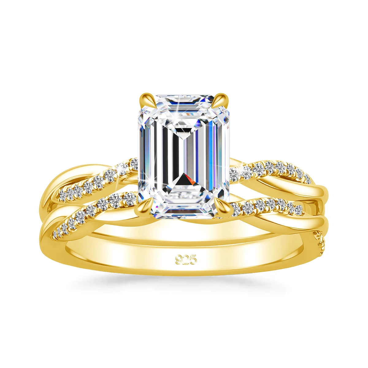 3ct Smaragdschliff D-Farbe Moissanit Halo Brautring-Set Ehering 925 Silberringe für Damen Feiner Schmuck – Detail 9