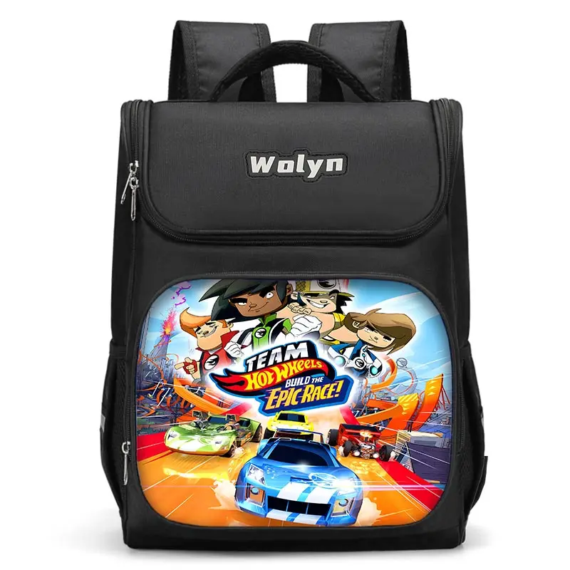 Desenhos animados rodas quentes carros grande criança mochila menino meninas saco de escola para homens mulheres viajando mochila durável e multi compartimentos