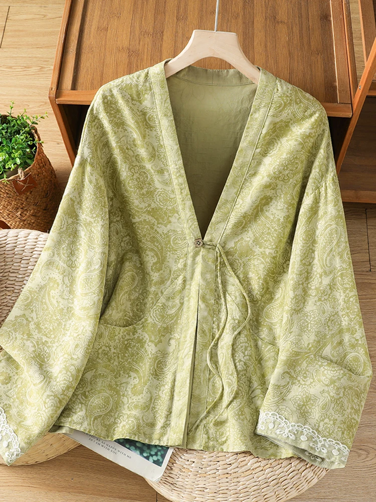 New Autumnal Women's Jacket Thin Cotton Blend Long Sleeve Button up Sun Protection Fashionable Traditional Chinese Style Loos...