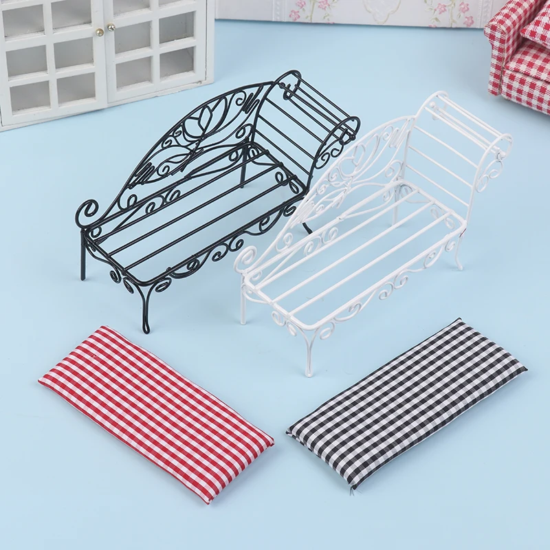 1/12 Dollhouse Miniature Iron Art Sofa Lounge Chair Model Doll House Living Room Furniture Decor Toy House Micro Scene Ornament