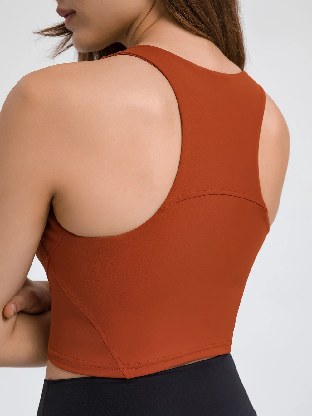 Nepoagym-Top corto sin mangas para mujer, Sujetador deportivo de cuello alto con sujetador incorporado, Top de entrenamiento Racerback para correr,