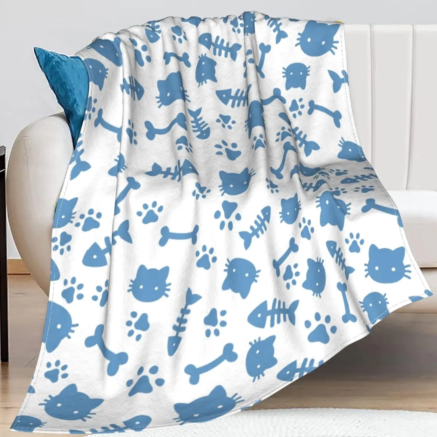 

Rutiea Cat Dog Paws Prints Throw Blanket Ultra Soft Flannel Fleece Blanket for Sofa Couch Bed, Anti-Pilling Warm Cozy Microfiber