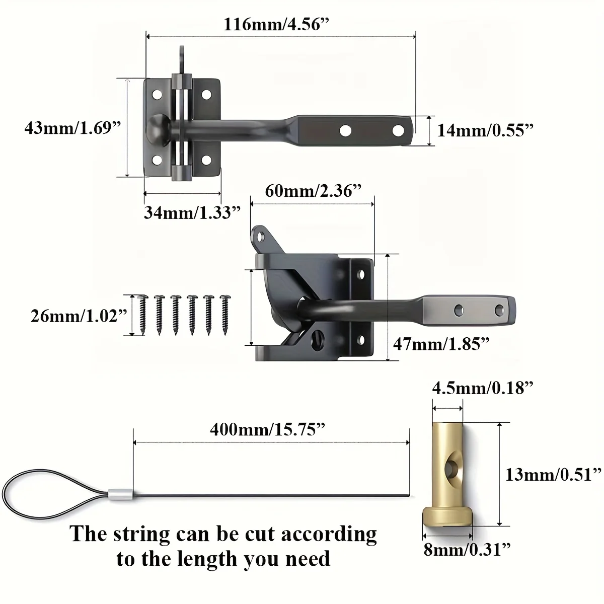 Self-Locking Gate Latch Carbon Steel Post Mounted Fence Gate Latch Heavy Duty Automatic Gravity Lever Locking Fence Gate Latch