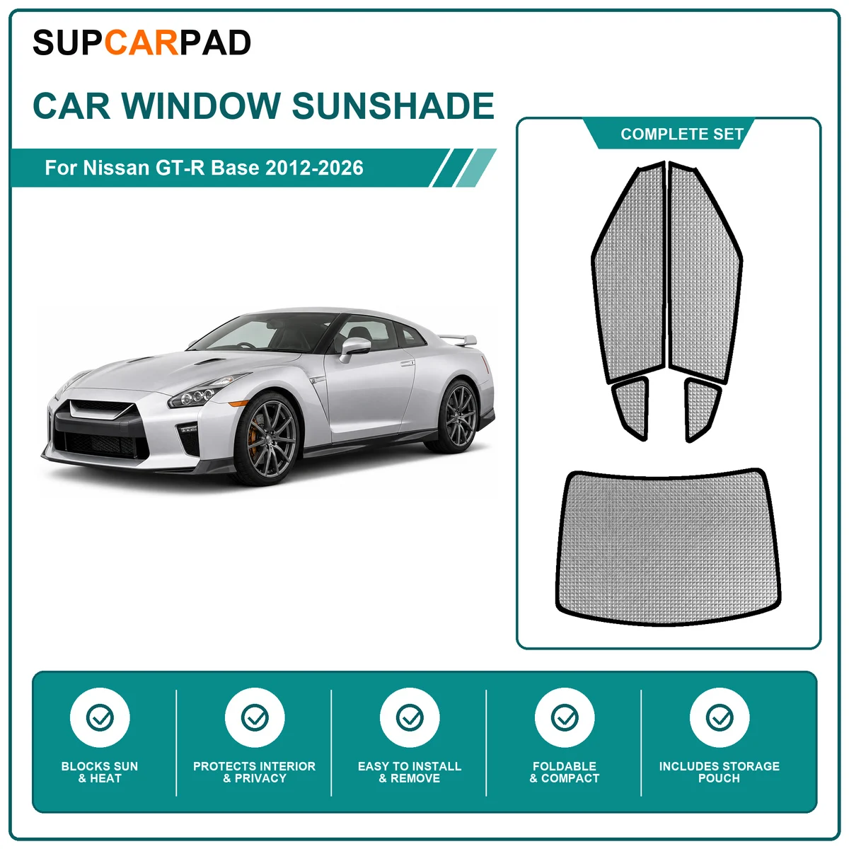 For Nissan GT-R Base 2012-2026 Full Set Car Window Sunshades UV Block Privacy Heat Insulated Foldable Car Curtain