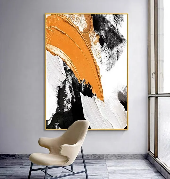 zd-Modern Luxury Gold Black Large Handmade Porch Home Canvas Wall Art Decor Abstract Oil Painting@