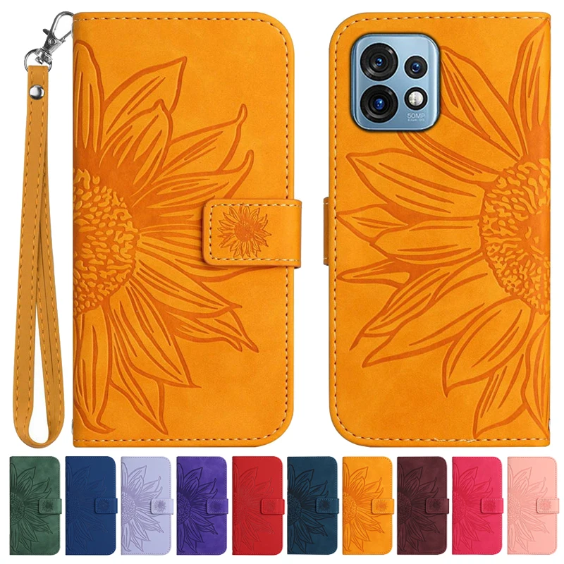 Sun Flower Flip Cover Case on For Motorola MOTO Edge 40 Neo E13 E22 E22i E22s Edge40 Pro Plus Leather Cases Pattern Phone Shell