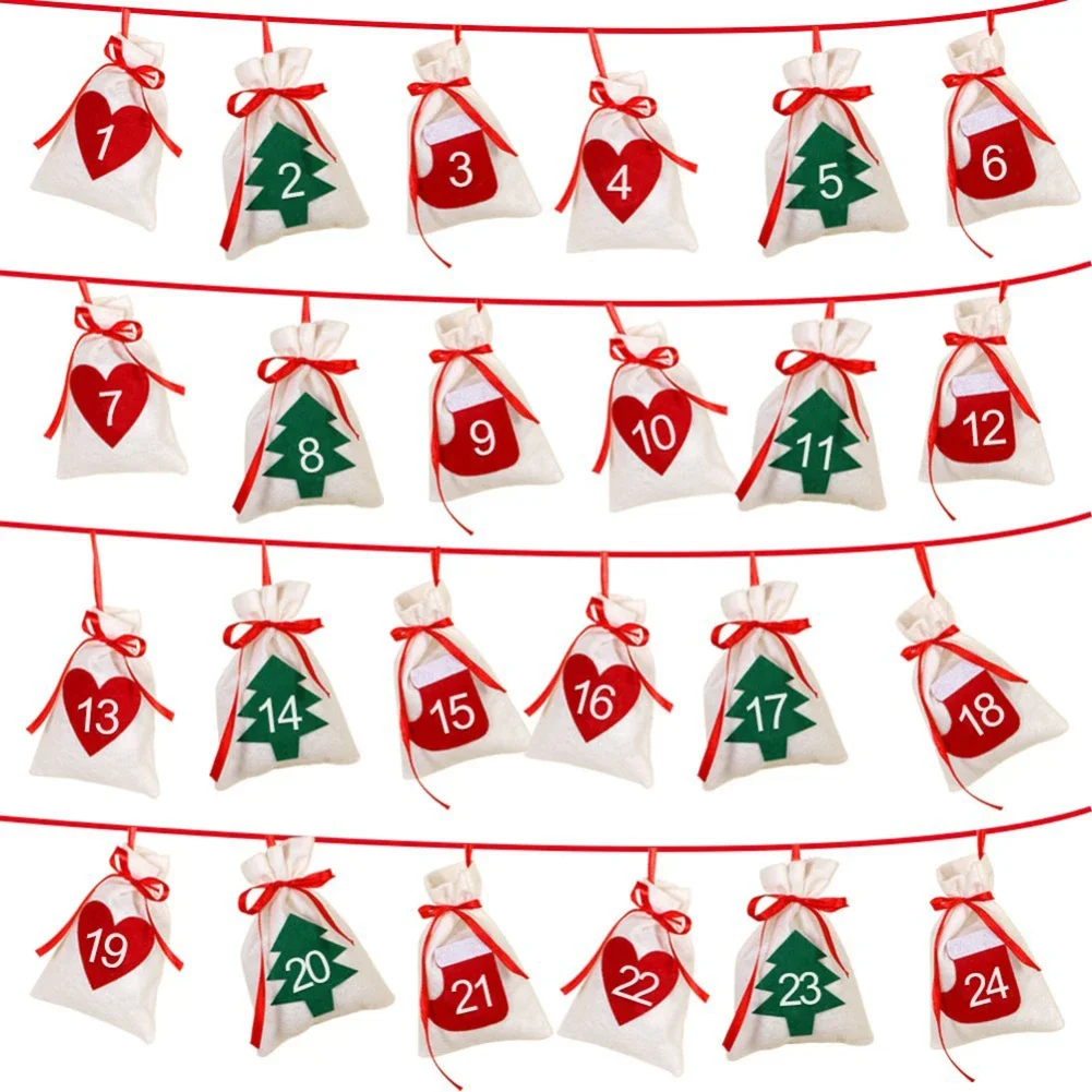 1-4Sets Christmas Advent Calendar Felt Hanging Gift Bag Countdown Decorative Wall Ornament for New Year Home Outdoor Celebration