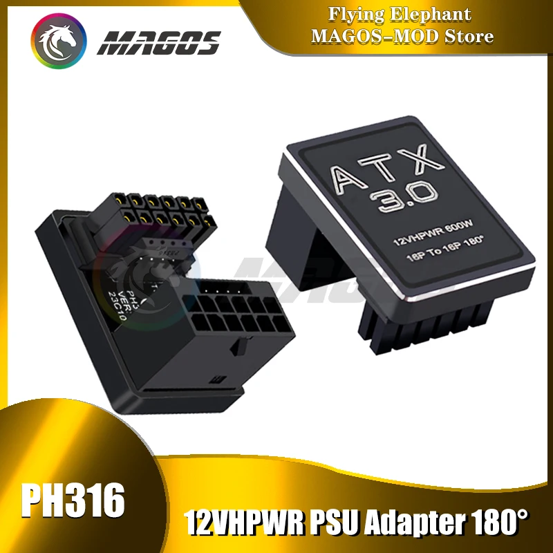 12VHPWR PSU Adapter 180° Full 600W For Graphics Card ATX3.0 Power Supply Male-Female 180° Steering Head Pcie 5.0