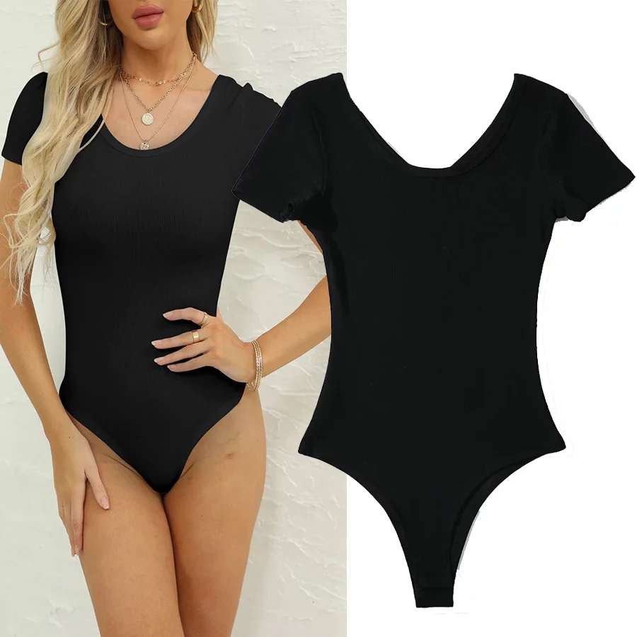 

Модный женский комбинезон R48 с круглым вырезом спереди, V-образным вырезом сзади, утягивающий, из смесового хлопка, для повседневной носки, со средней талией, короткие брюки