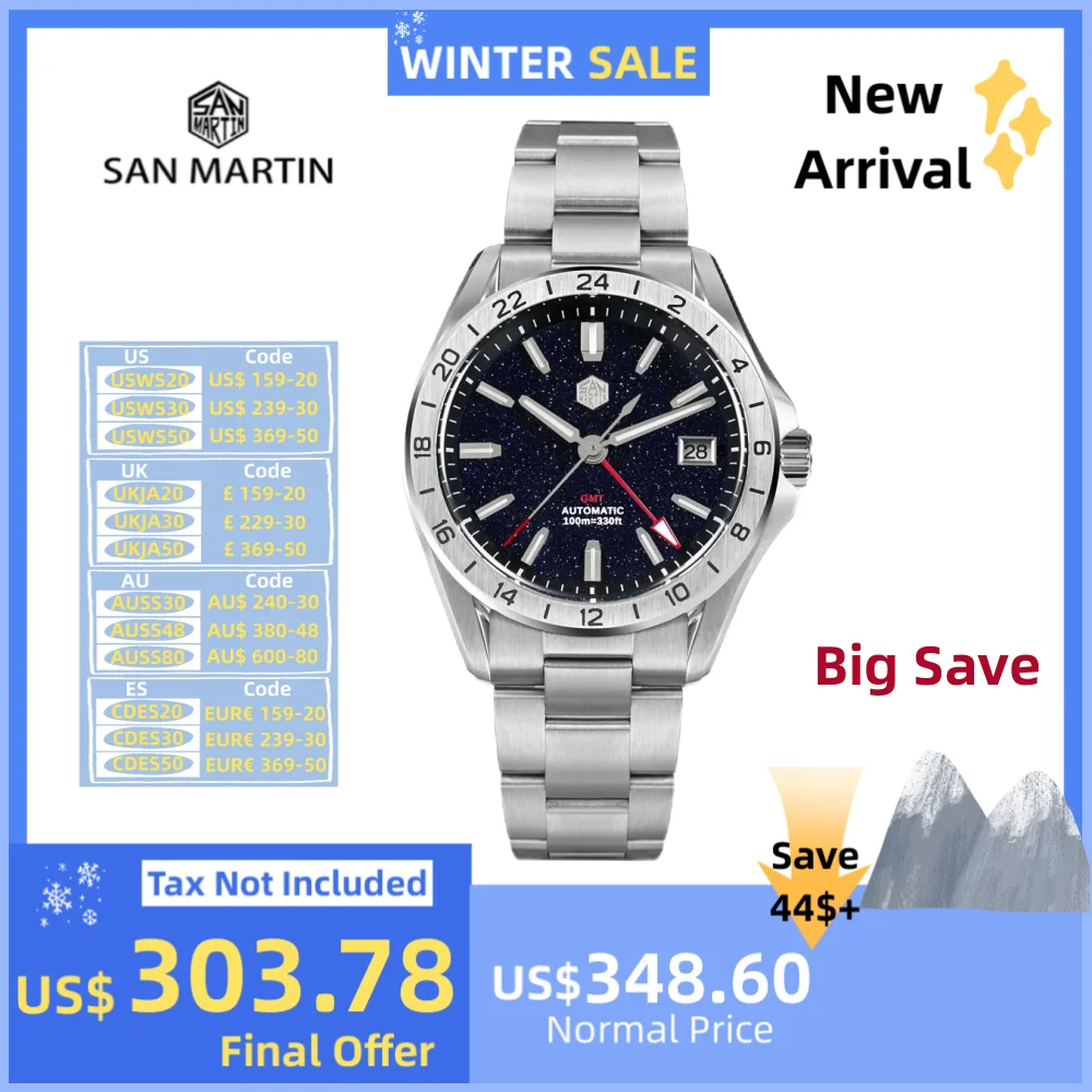 San Martin 39mm Gemstone Dial Waterproof Bracelet Watch For Men Wrist Clock Luxury NH34 10Bar Sapphire Luminous Montre SN0129B