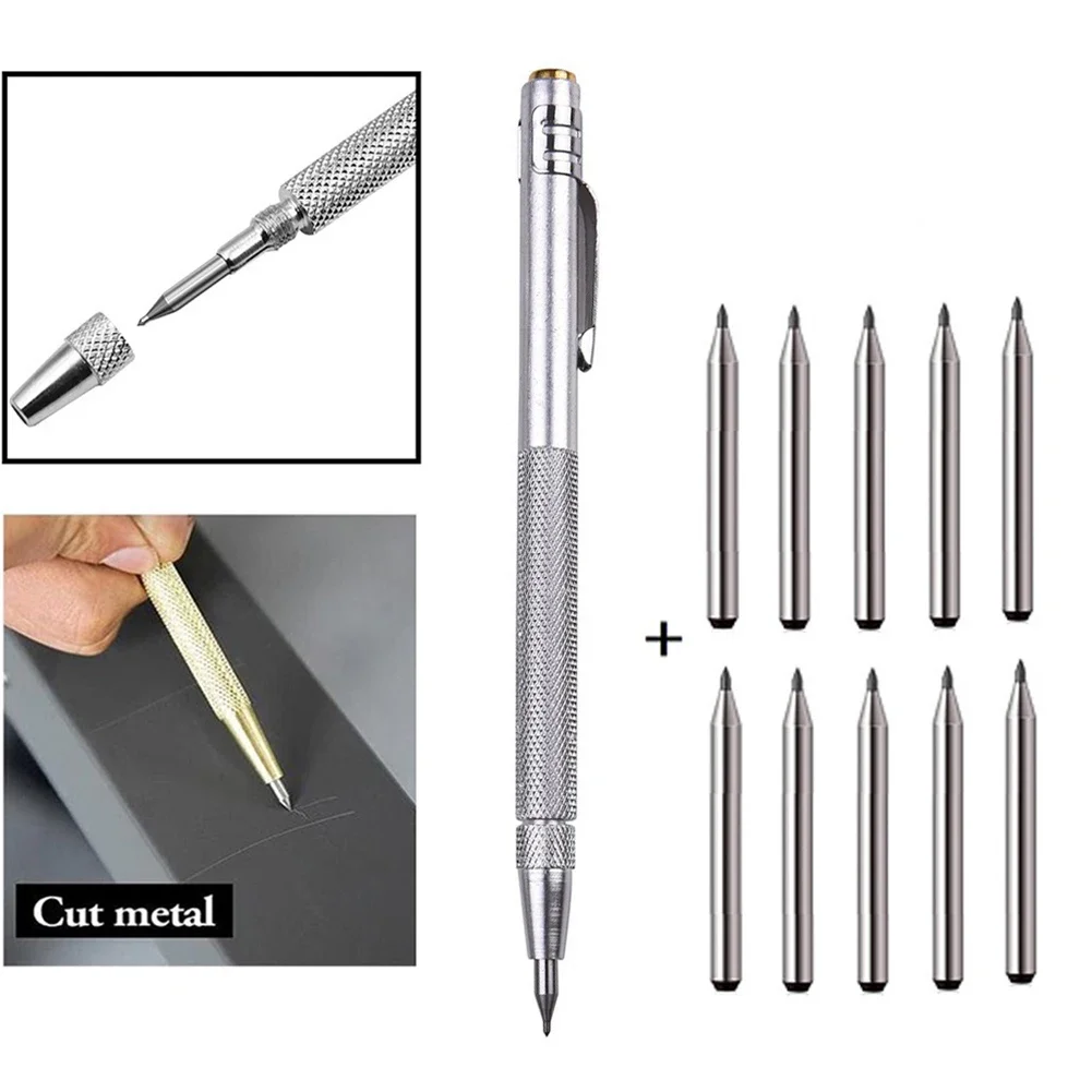 11PCS Alloy Scribe Pen Carbide Scriber Pen Metal Wood Glass Tile Cutting Marker Pencil Metalworking Woodworking Hand Tools