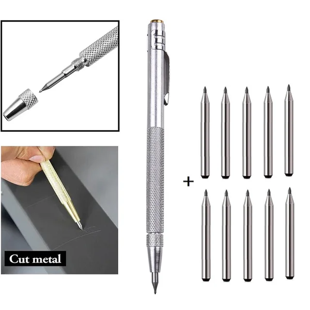 11 SZT. Rysik ze stopu z końcówką z węglika spiekanego, pisak do metalu, drewna, szkła, płytek, marker do cięcia, ołówek, narzędzia ręczne do obróbki metalu i drewna