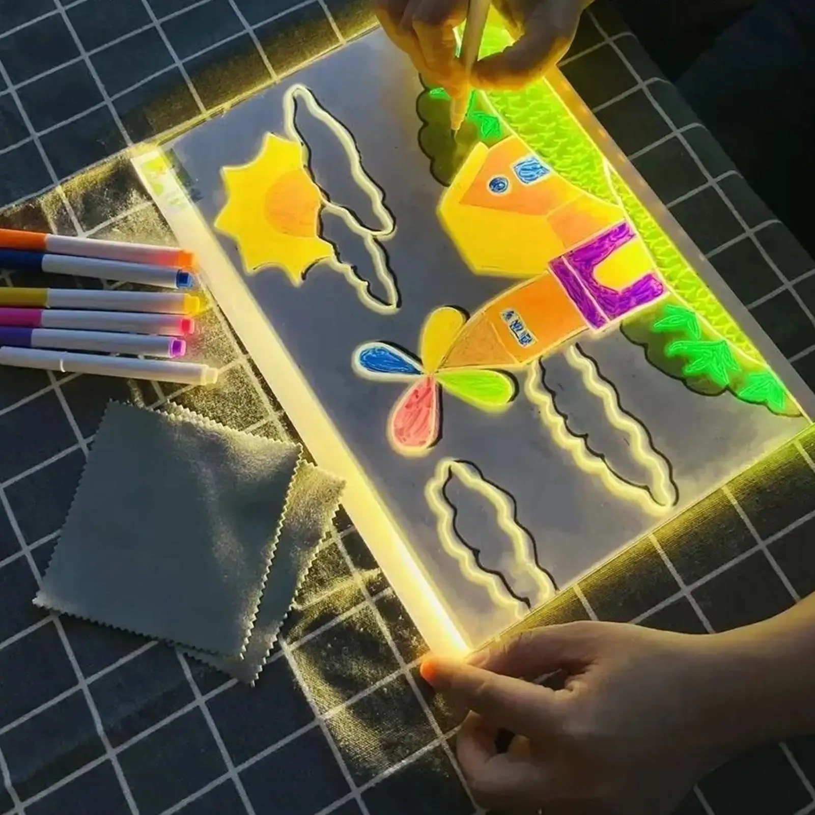 Kids LED Drawing Board Toddler Painting Board Educational Drawing Supplies Erasable Doodle Tool For Travel Boys Girls