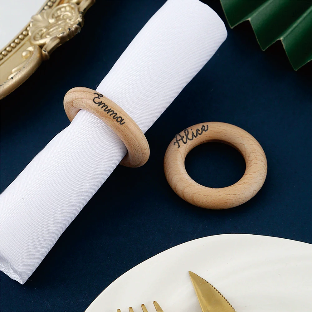 10pcs Personalized Wooden Napkin Ring Wedding Table Decoration Baptism Proposal Party Favor Custom Guest Name 1st Christmas Gift