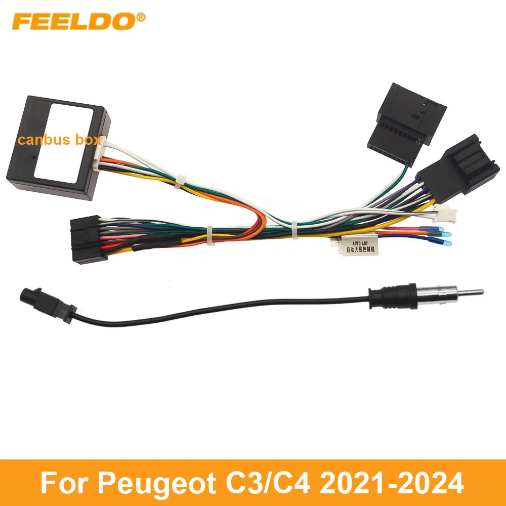 

FEELDO Car 16pin Power Cord Wiring Harness Adapter For Peugeot C3/C4 (21-24,Low Trim Level)Installation Head Unit